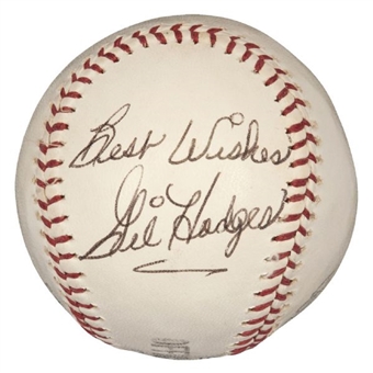 Gil Hodges Single-Signed Official League Baseball - Stunning Signature!